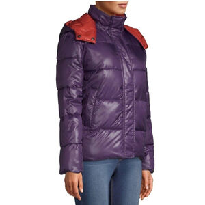 NWT Kendall & Kylie Women’s Fleet Street Puffer Jacket Removable Hood Purple L